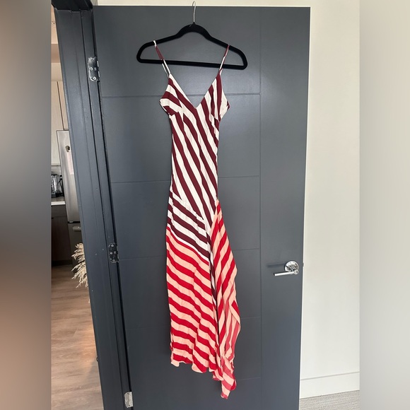 Reiss maxi stripe asymmetrical dress red - Picture 2 of 5